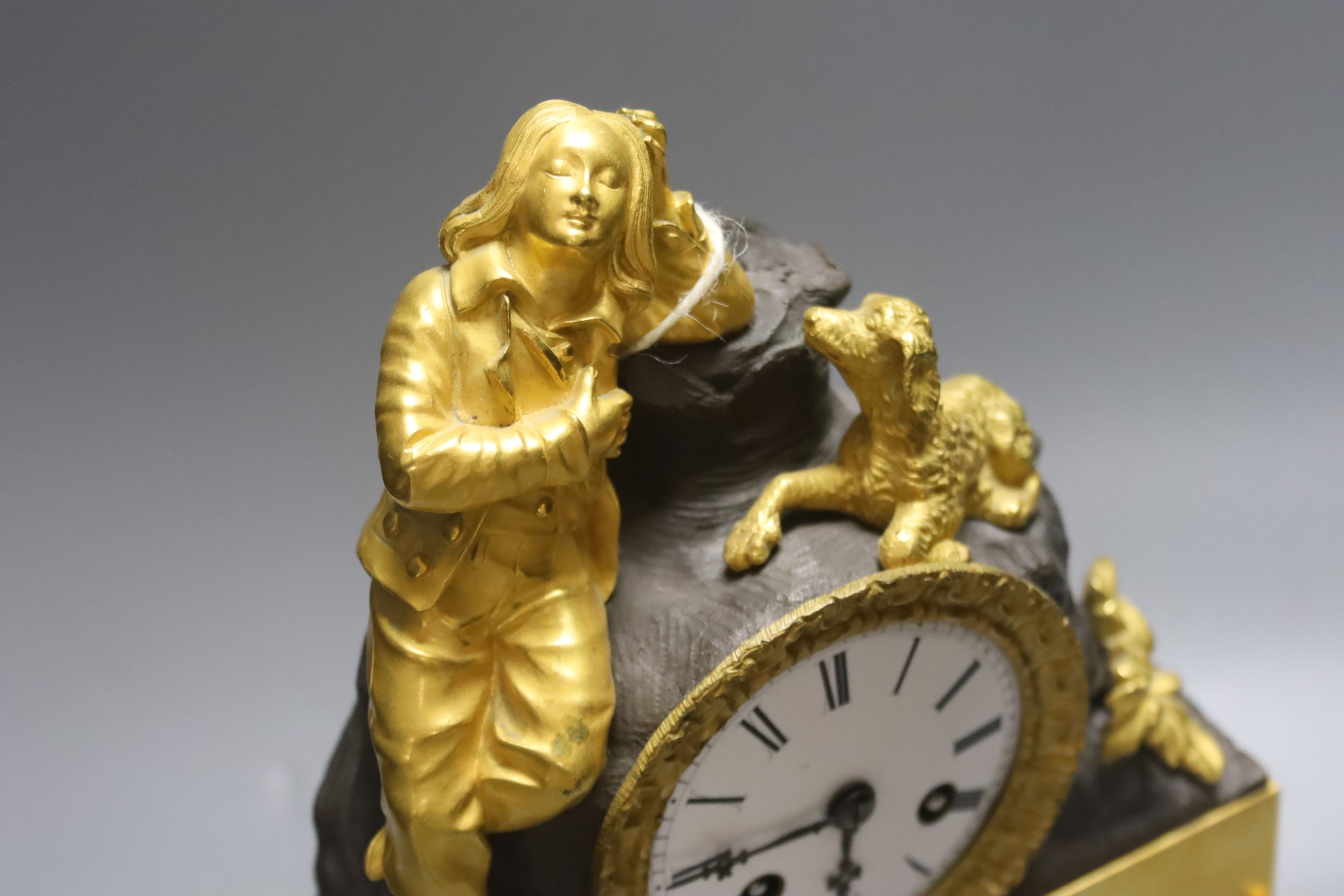 A 19th century French ormolu mantel clock, Marti movement count wheel striking on a bell, with pendulum, 31cm high